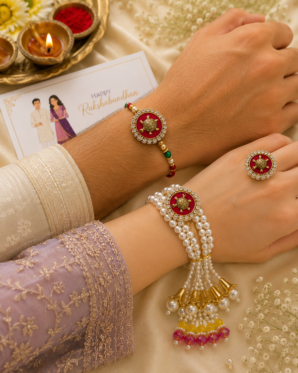 Shagun Pearl Rakhi Lumba Ring Set - View 2 - alternate view