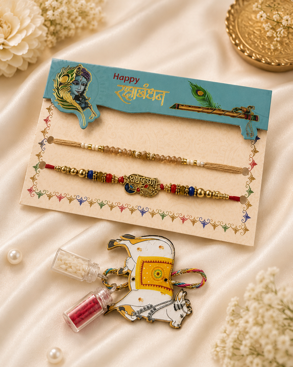 Shree Krishna Blessings Rakhi Duo - View 2 - alternate view