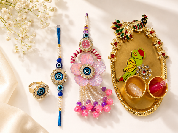 Pink Bloom Nazariya Rakhi Ring Set - View 2 - alternate view