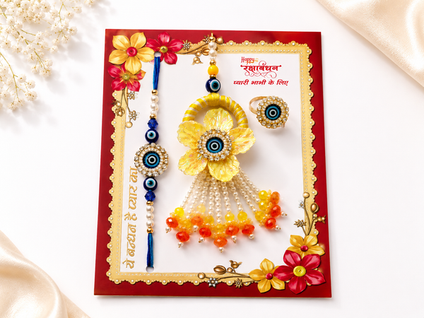 Basant Phool Nazariya Bhaiya Bhabhi Rakhi Ring Set