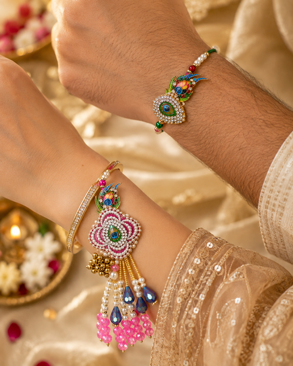 Peacock Blossom Bhaiya Bhabhi Rakhi Lumba Set - View 2 - alternate view