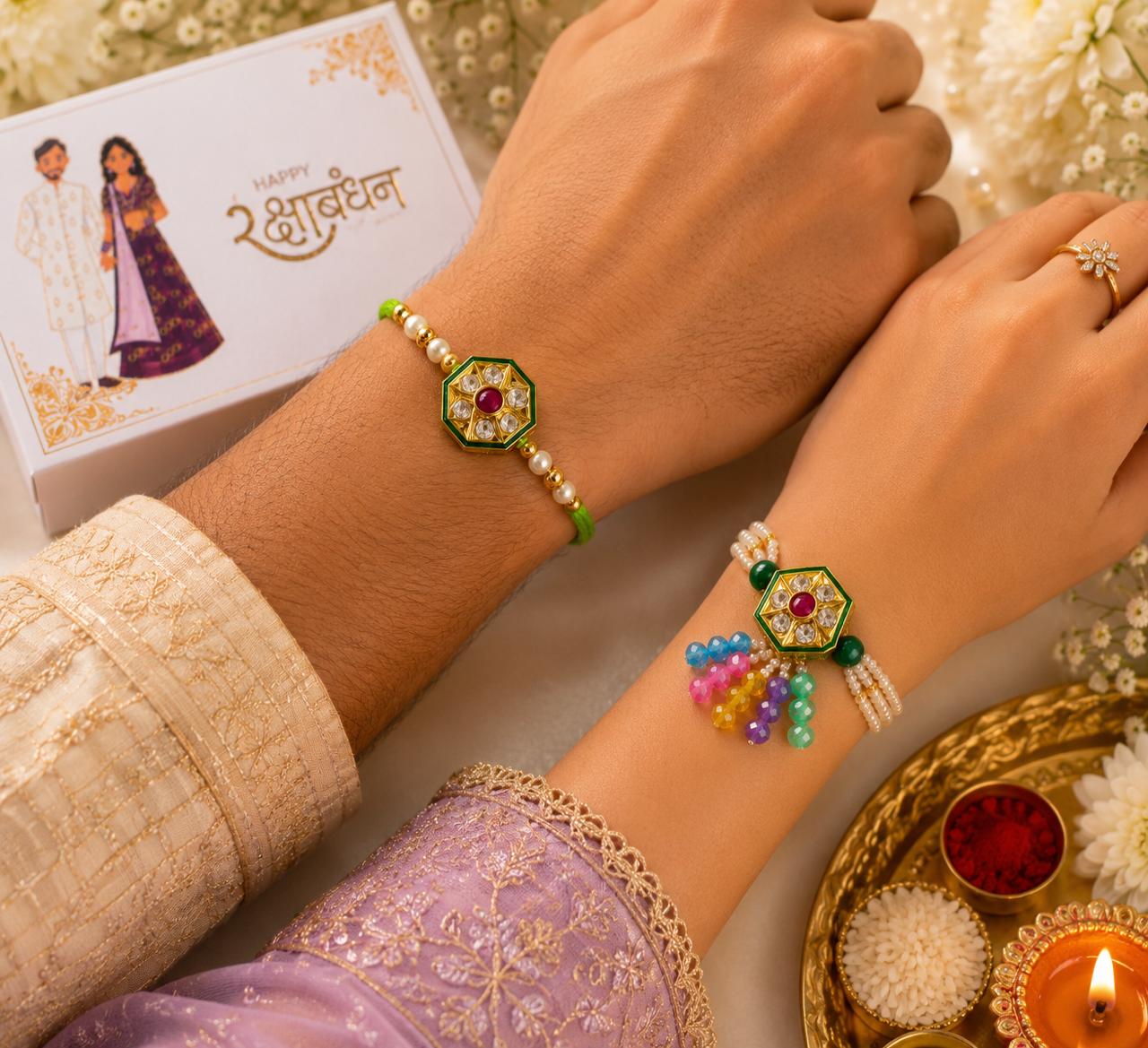 Emerald Royale Rakhi Lumba Set for Bhaiya Bhabhi