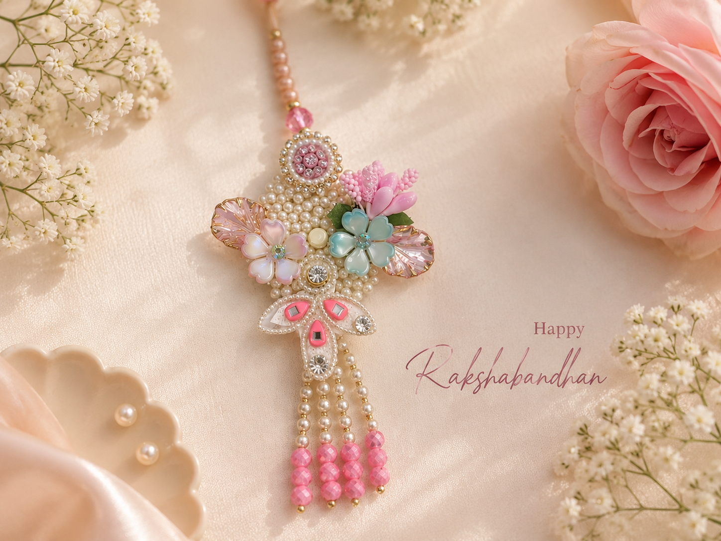 Gulnaar Pastel Pearl Rakhi Lumba Combo for Bhaiya Bhabhi