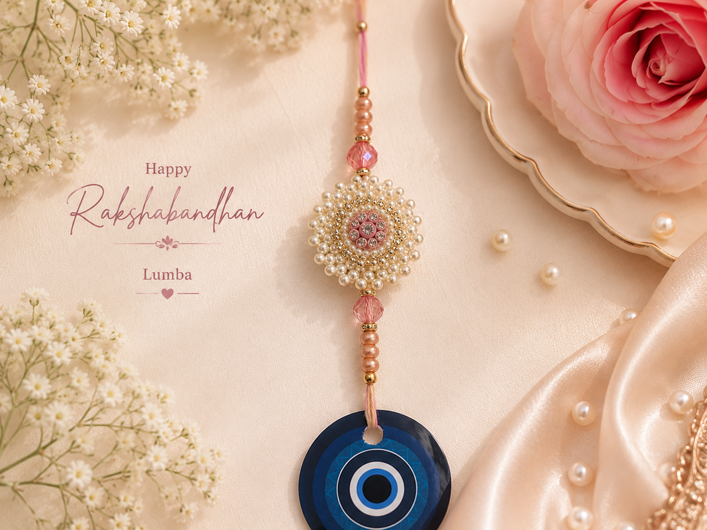 Gulnaar Pastel Pearl Rakhi Lumba Combo for Bhaiya Bhabhi