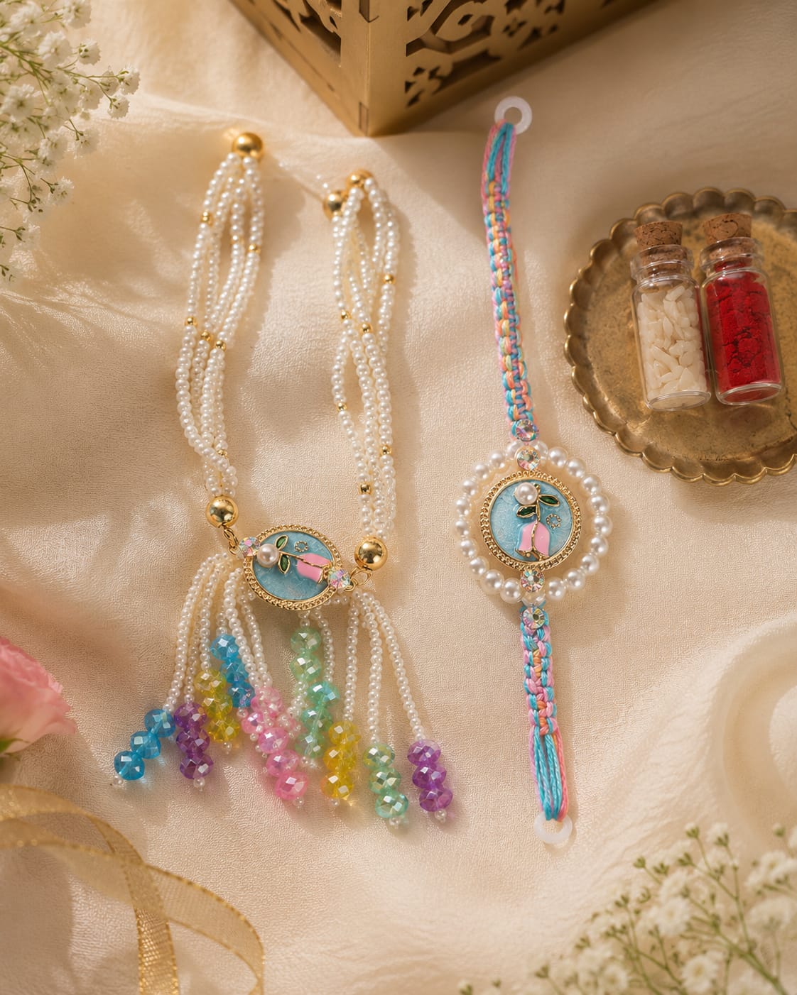 Delisha Karigari Rangrez Pearl Rakhi Lumba Combo