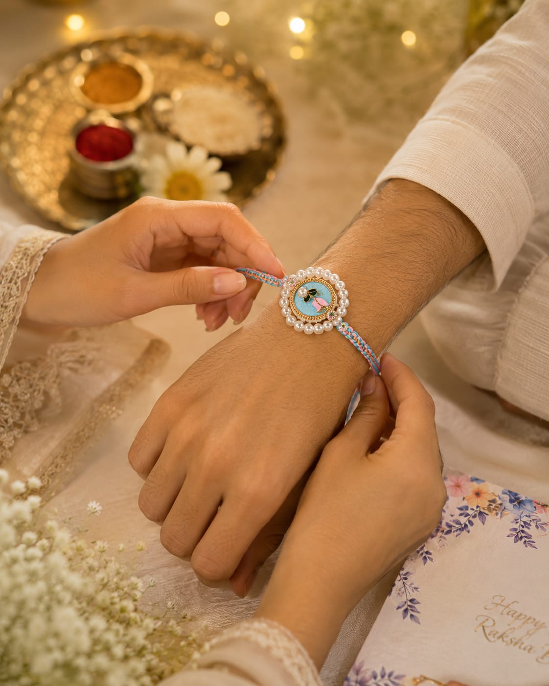 Delisha Karigari Rangrez Pearl Rakhi Lumba Combo