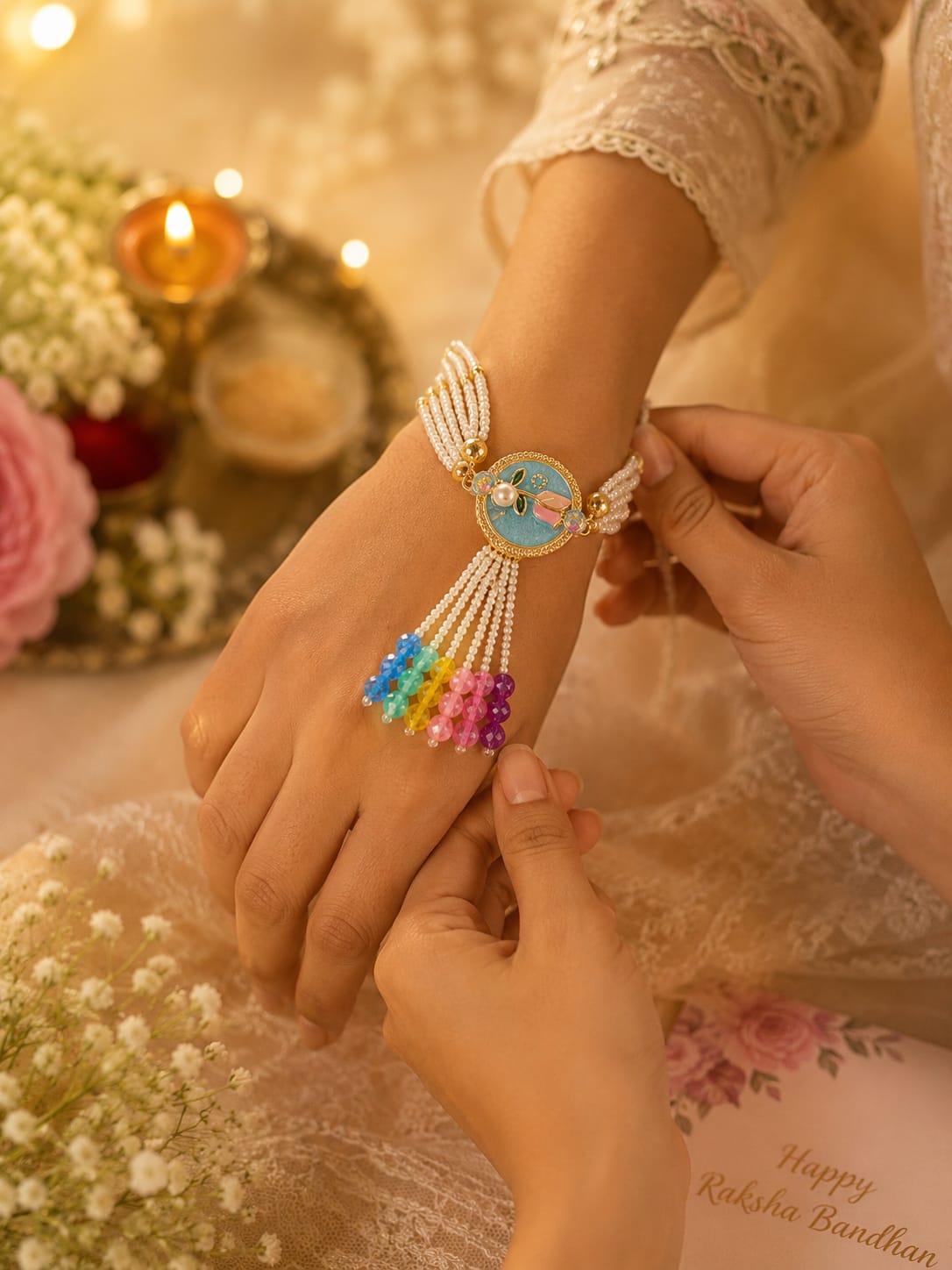 Delisha Karigari Rangrez Pearl Rakhi Lumba Combo