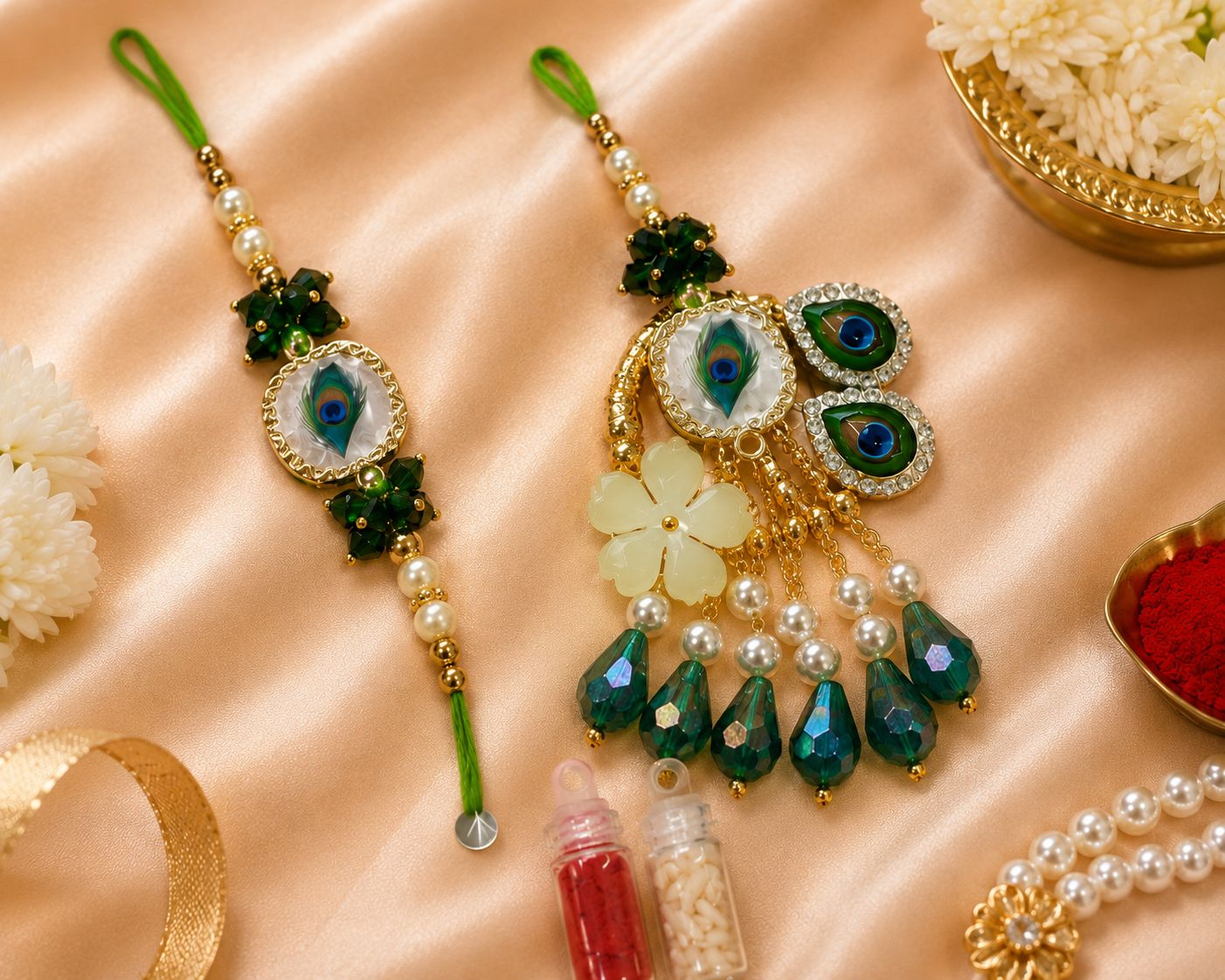 Delisha Karigari Shyam Morpankh Rakhi Lumba Set