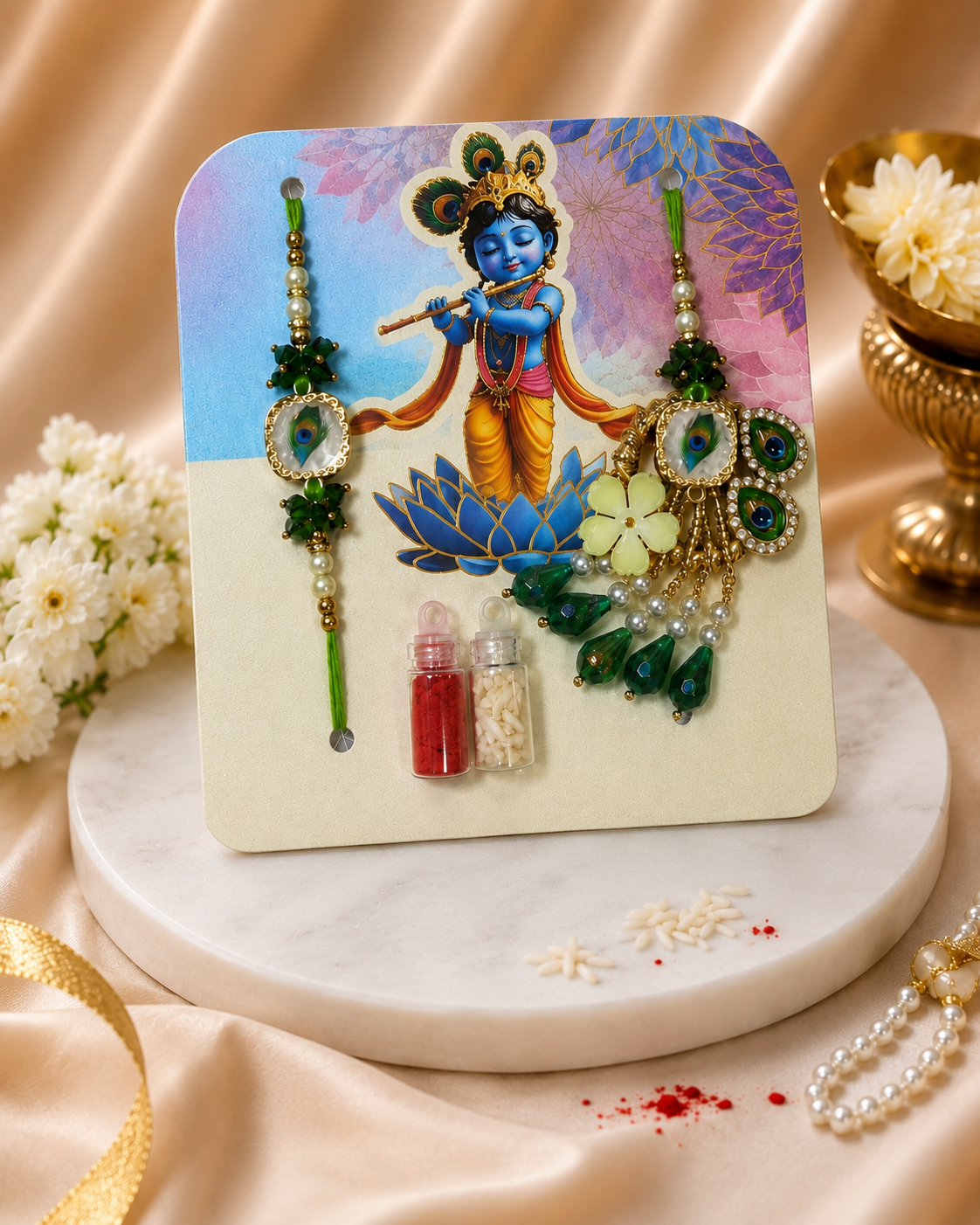 Delisha Karigari Shyam Morpankh Rakhi Lumba Set