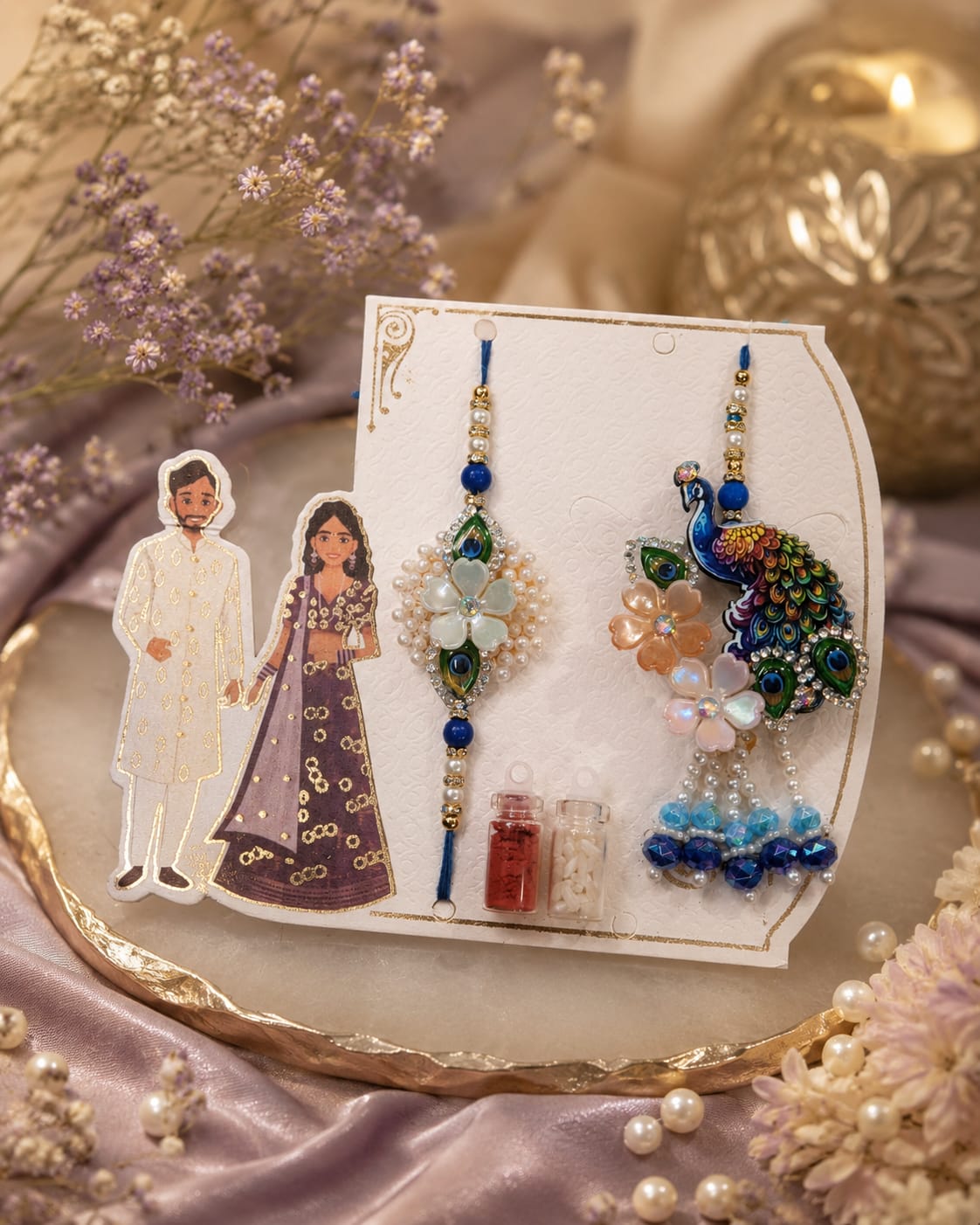 Delisha Karigari Mayur Pearl Rakhi Lumba Combo