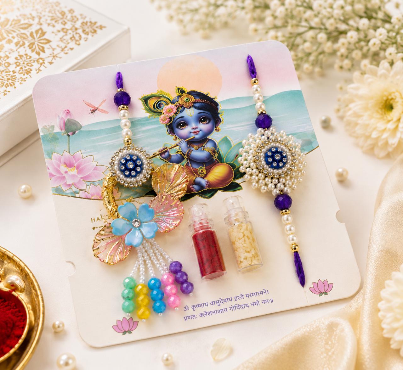 Delisha Karigari Kanha Pearl Symphony Designer Rakhi Lumba Combo for Raksha Bandhan