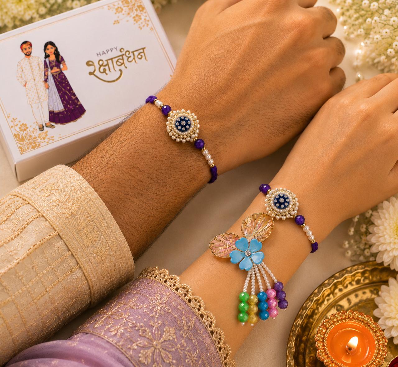 Delisha Karigari Kanha Pearl Symphony Designer Rakhi Lumba Combo for Raksha Bandhan