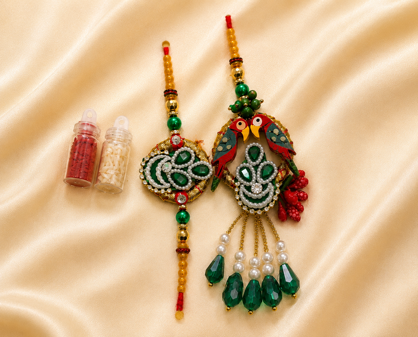 Delisha Karigari Prem Pakhi Emerald Royale | Designer Bhaiya Bhabhi Rakhi Lumba Combo