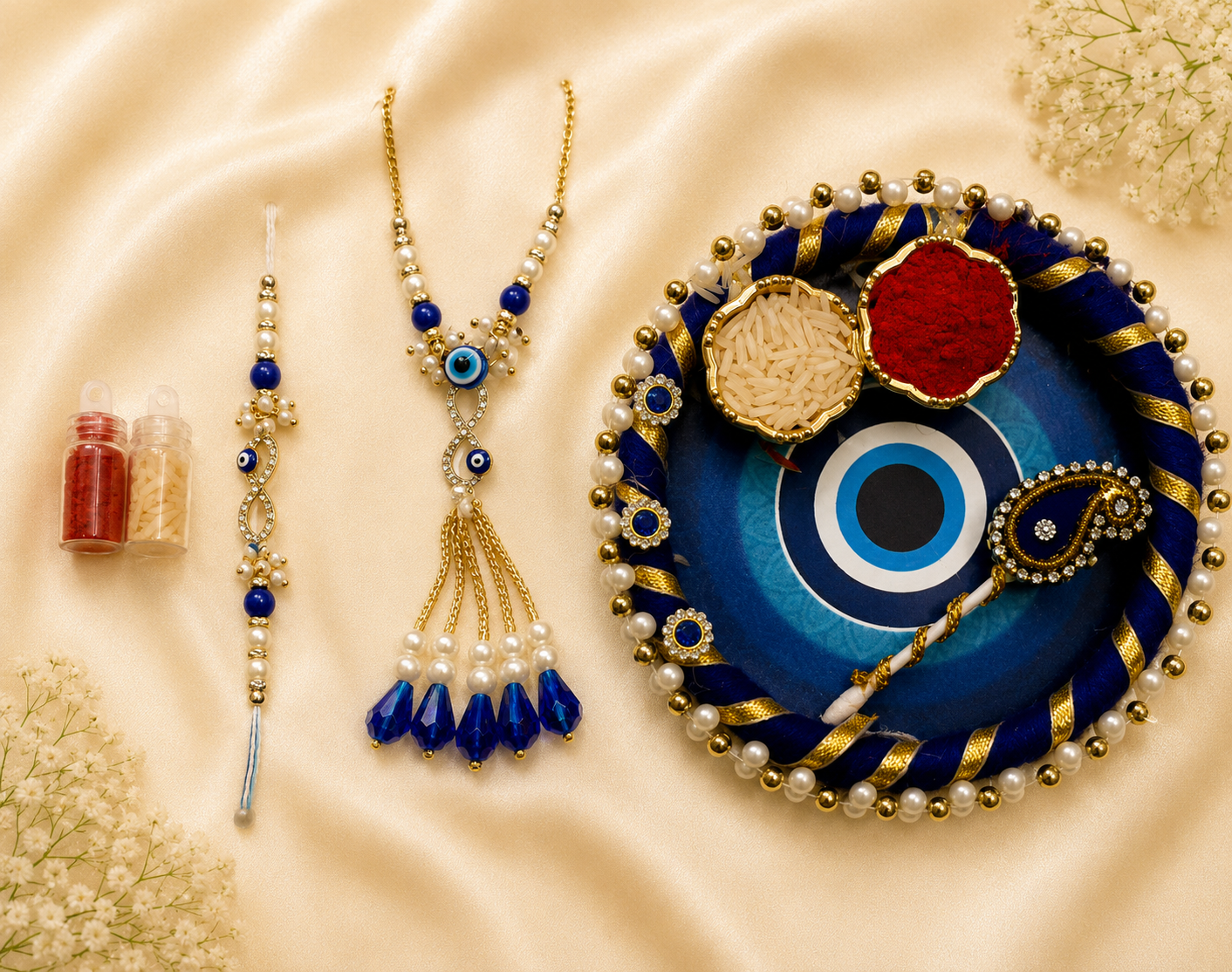 Neel Nazar Infinity Charm Bhaiya Bhabhi Rakhi Lumba Set