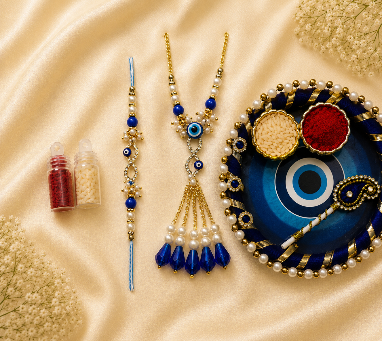 Neel Nazar Infinity Charm Bhaiya Bhabhi Rakhi Lumba Set