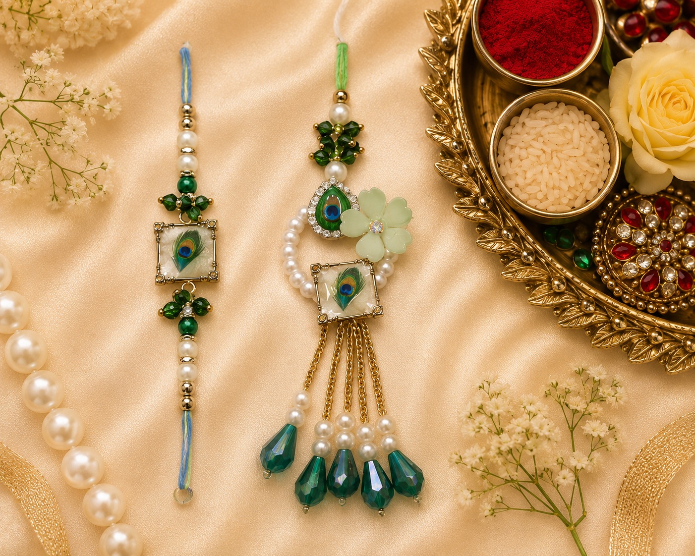Peacock Green Rakhi Lumba Set