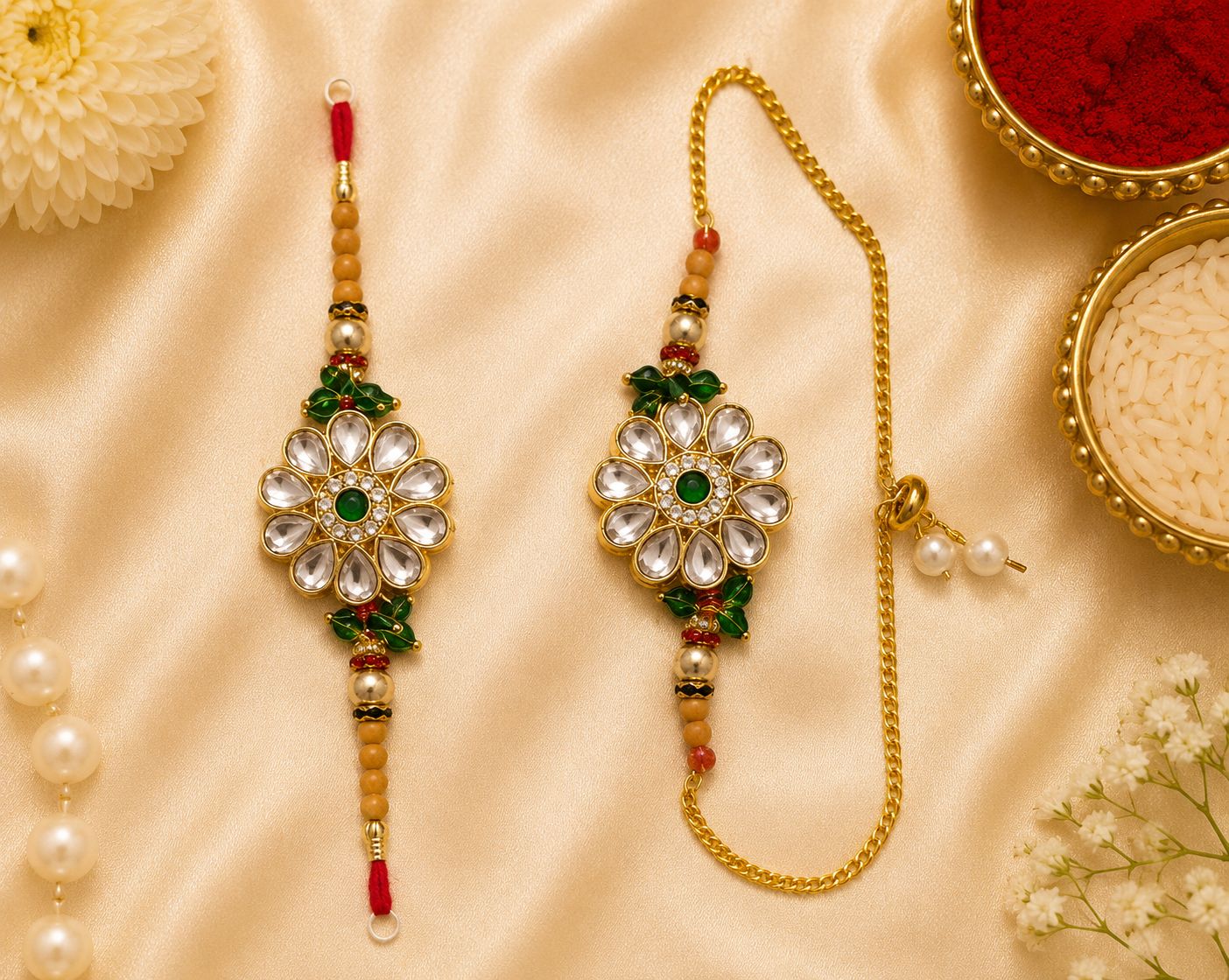 Kundan Studded Rakhi Lumba Set