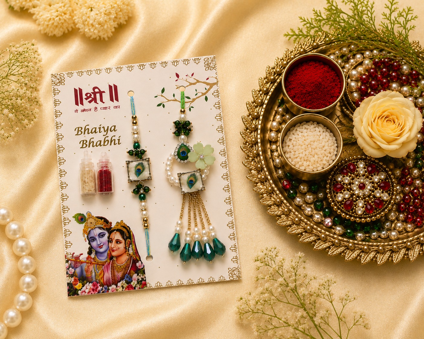 Peacock Green Rakhi Lumba Set