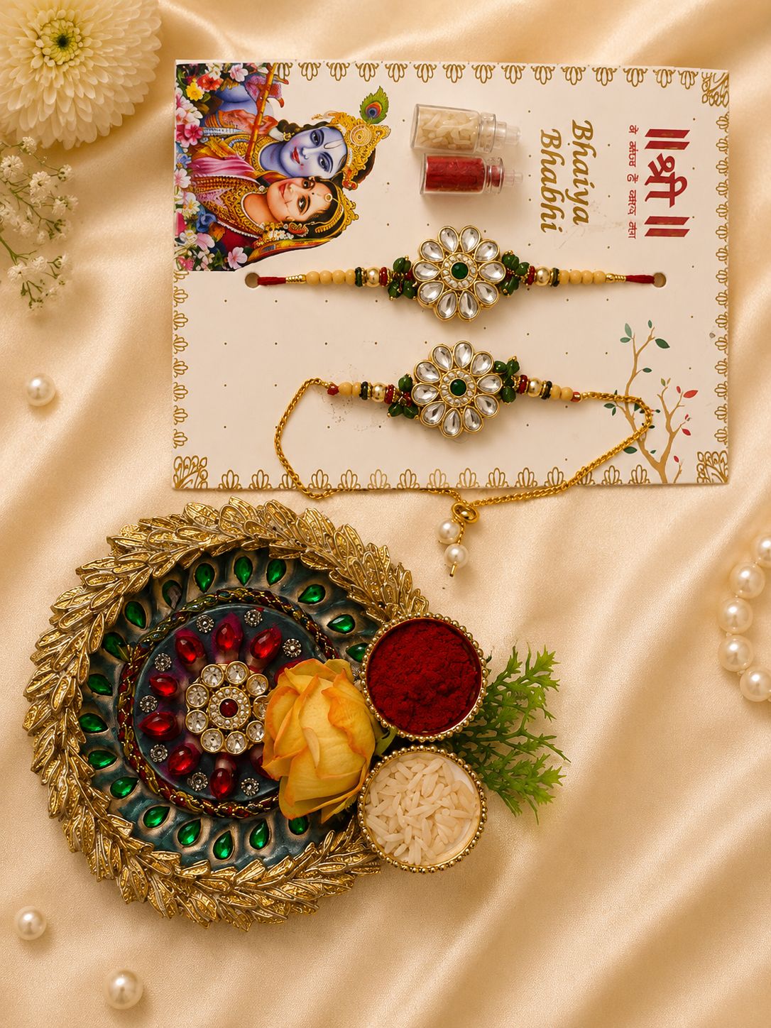 Kundan Studded Rakhi Lumba Set