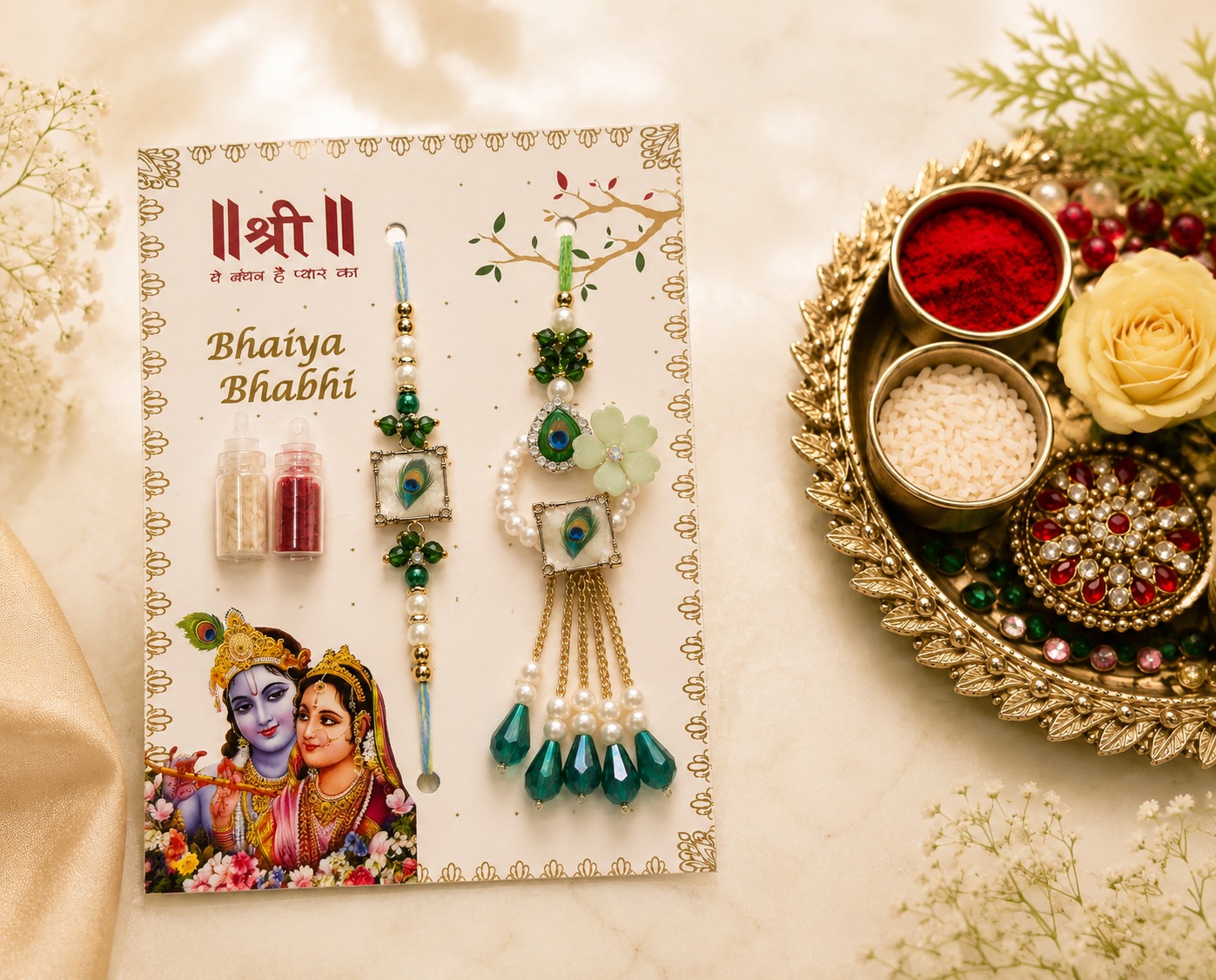 Peacock Green Rakhi Lumba Set