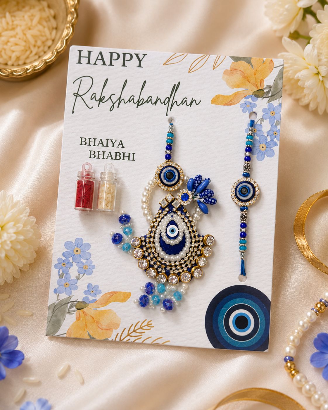 Evil Eye Drop Rakhi Lumba Set