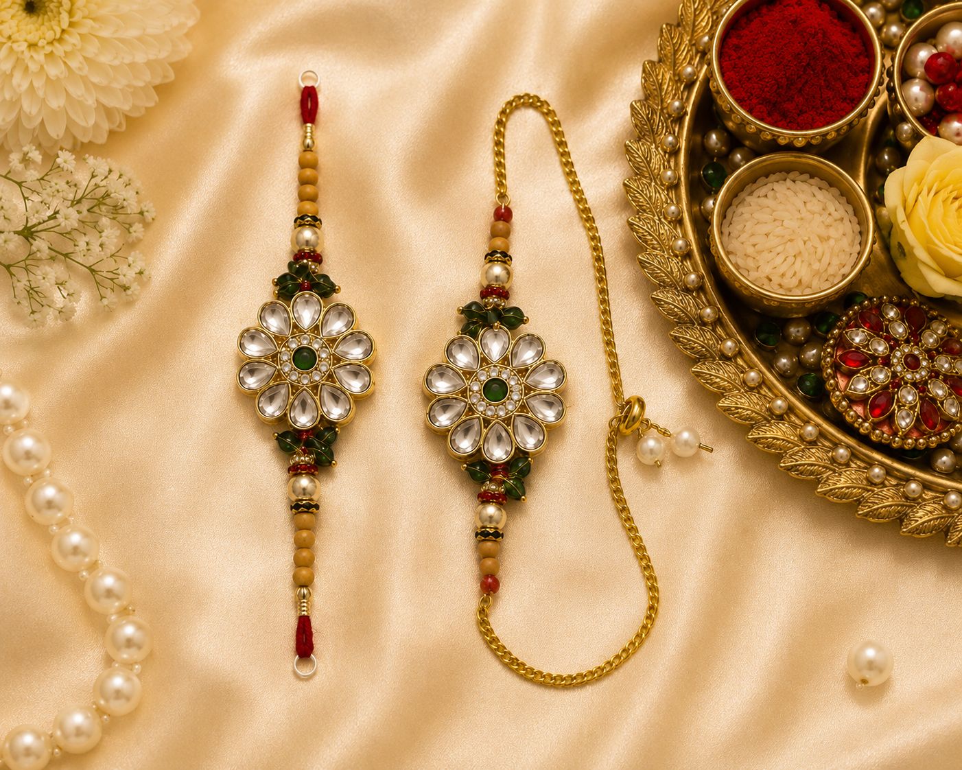 Kundan Studded Rakhi Lumba Set