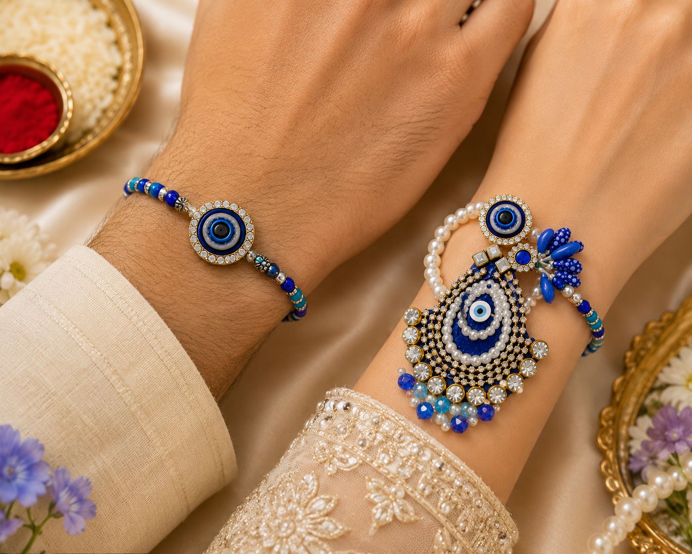 Evil Eye Drop Rakhi Lumba Set