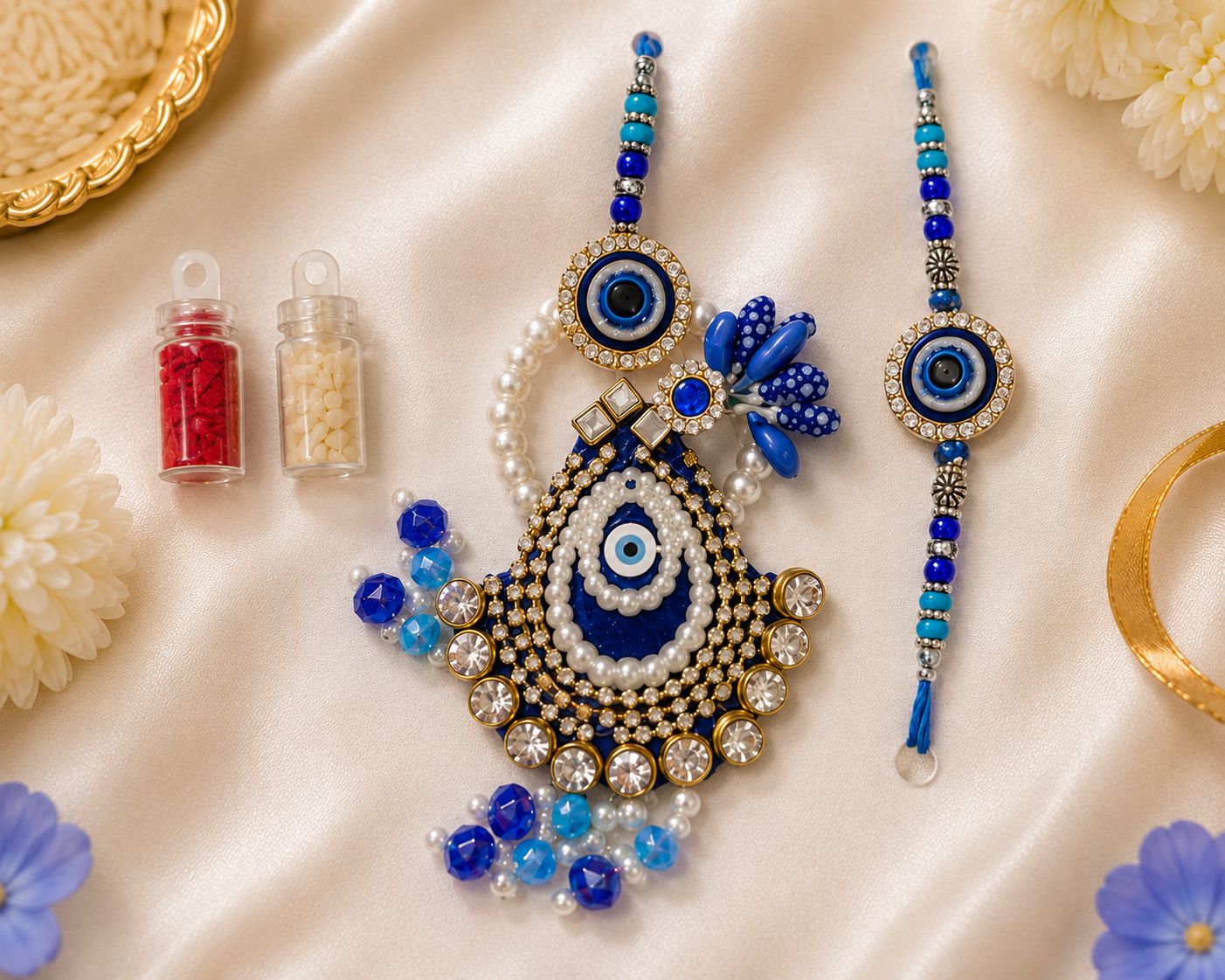Evil Eye Drop Rakhi Lumba Set