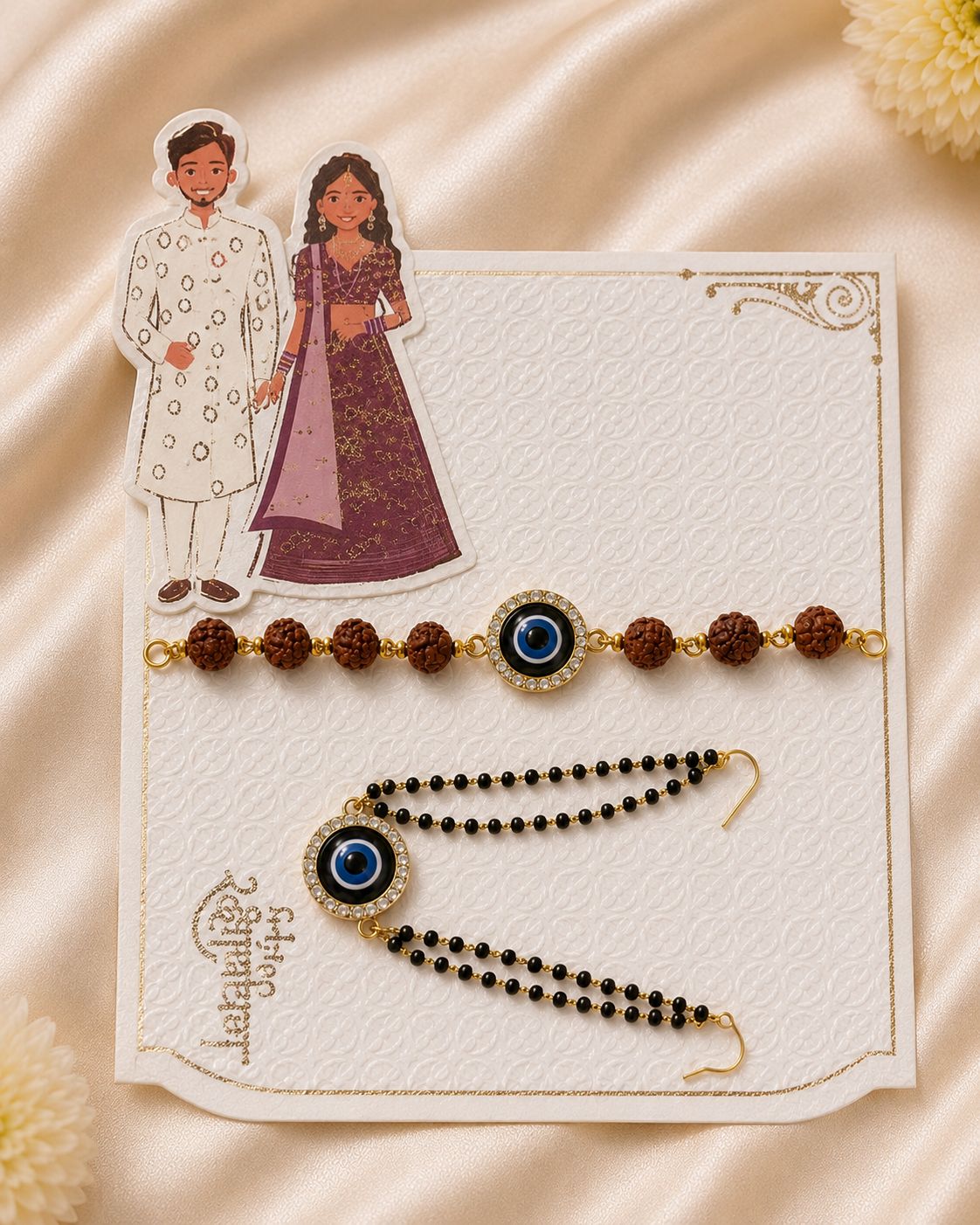 Rudraksh & Evil Eye Mangal Sutra Rakhi Lumba Set with Thali