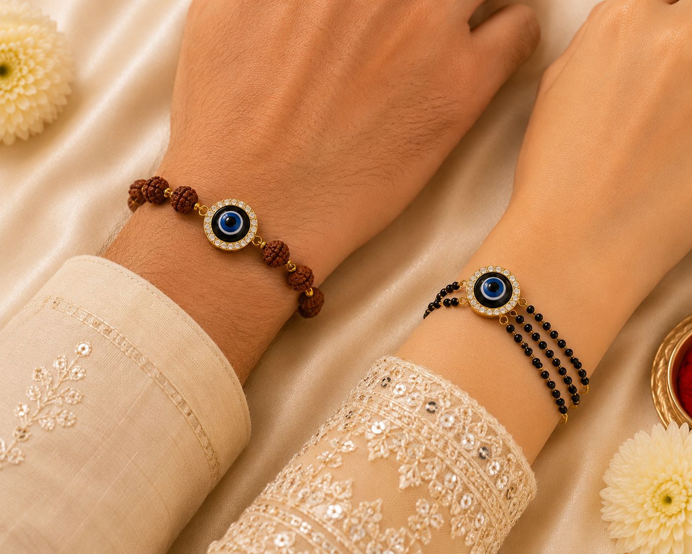 Rudraksh & Evil Eye Mangal Sutra Rakhi Lumba Set with Thali