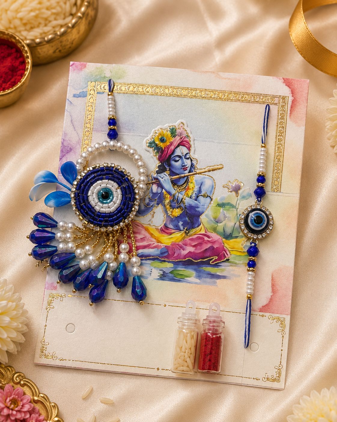Rudraksh & Evil Eye Mangal Sutra Rakhi Lumba Set with Thali