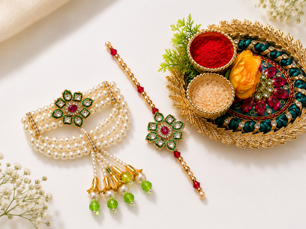 Emerald Noor Pearl Rakhi Lumba Set