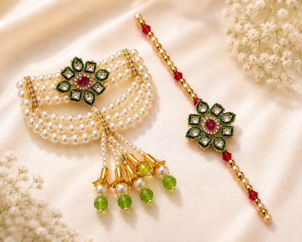 Emerald Noor Pearl Rakhi Lumba Set - View 2 - alternate view