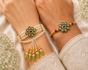 Emerald Noor Pearl Rakhi Lumba Set - View 3