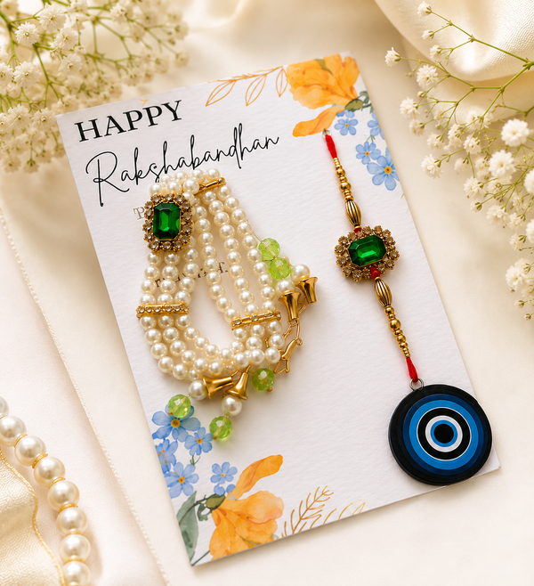 Panna Pearl Bhaiya Bhabhi Rakhi Lumba Set - View 2 - alternate view