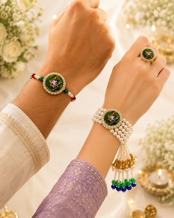 Shree Gajraj Pearl Rakhi Lumba Ring Set - View 2 - alternate view