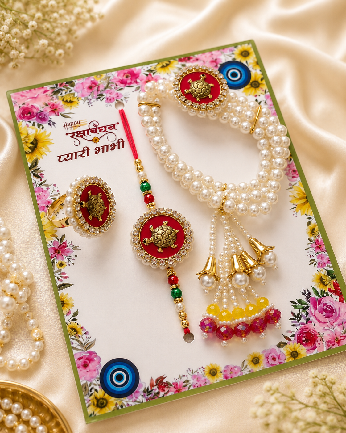 Shagun Pearl Rakhi Lumba Ring Set