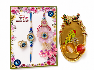 Pink Bloom Nazariya Rakhi Ring Set - View 4