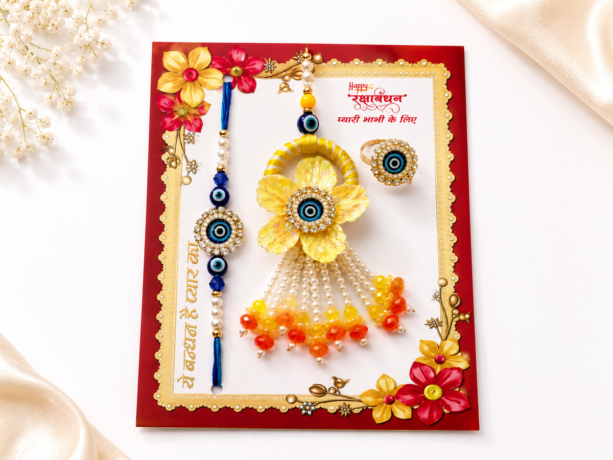 Basant Phool Nazariya Bhaiya Bhabhi Rakhi Ring Set