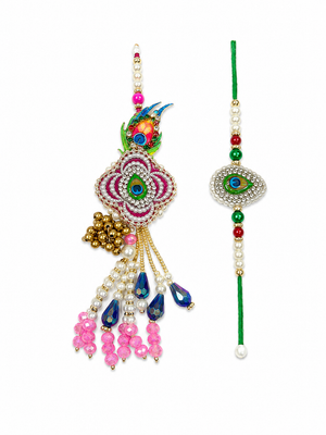 Peacock Blossom Bhaiya Bhabhi Rakhi Lumba Set - View 3