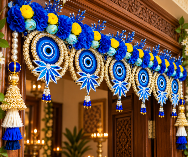 Evil Eye Blue Floral Bandhanwar Toran - alternate view