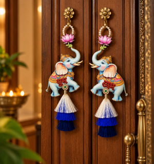 Shubh Labh Elephant Wall Hanging Latkan Pair for Door & Festive Decor