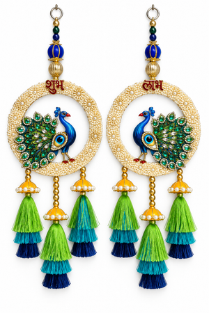 Peacock Shubh Labh Wall Hanging Latkan Pair