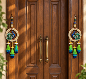 Peacock Shubh Labh Wall Hanging Latkan Pair