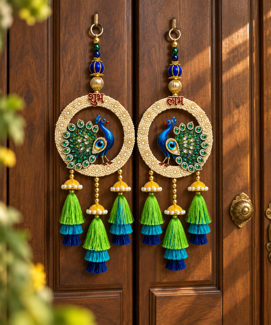 Peacock Shubh Labh Wall Hanging Latkan Pair