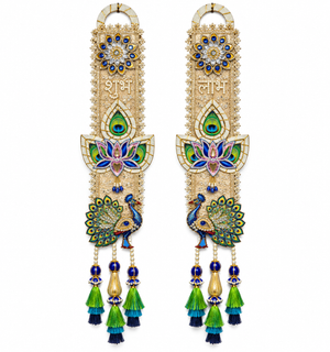 Shubh Labh Peacock Feather Wall Hanging Latkan Pair